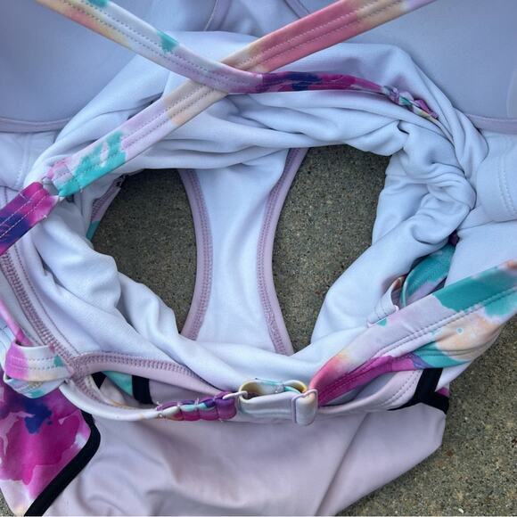 Torrid Slim Fix Underwire Piping One Piece Swimsuit Purple Floral Water 0 D/DD - Picture 7 of 8